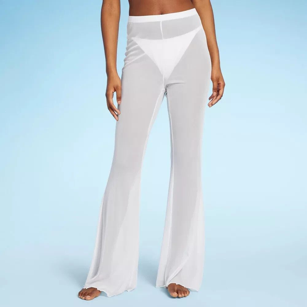 Wild Fable Women's Pants Cover Up Flare Mesh High Waist White Size Large